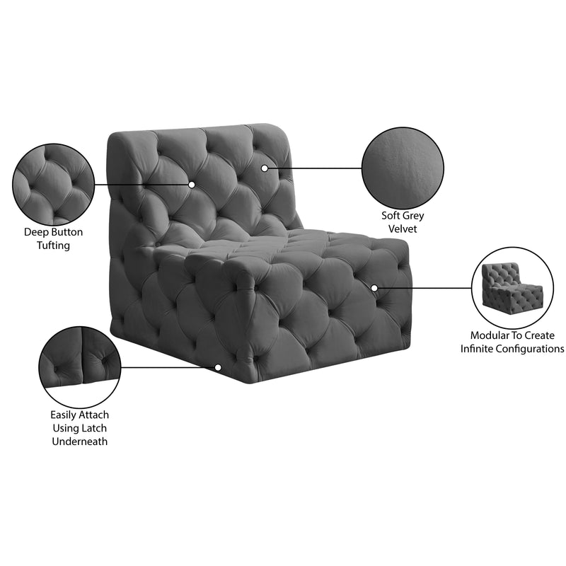 Meridian Tuft Grey Velvet Armless Chair IMAGE 9