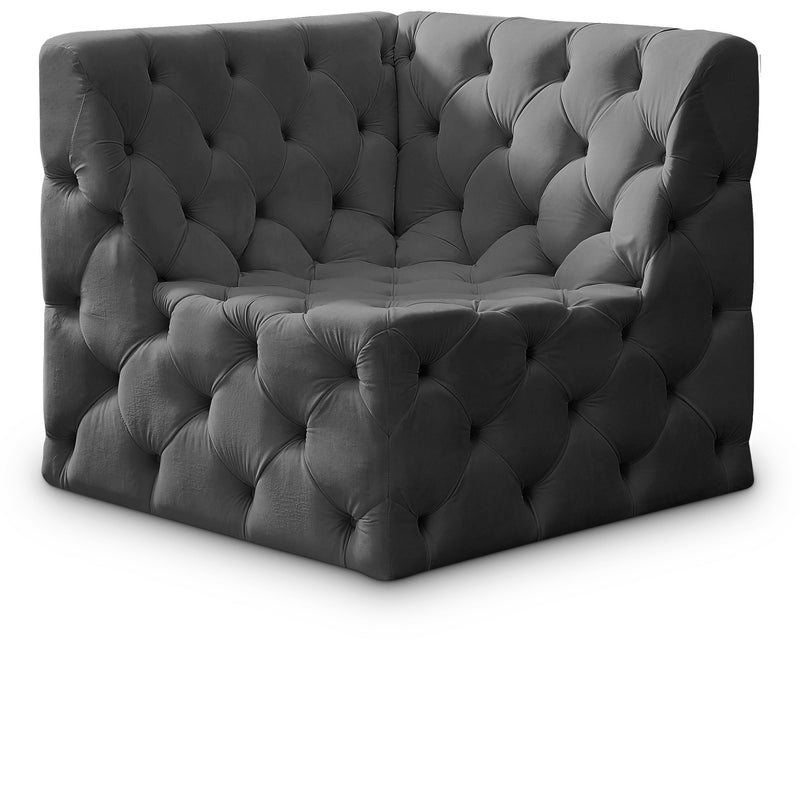 Meridian Tuft Grey Velvet Corner Chair IMAGE 1
