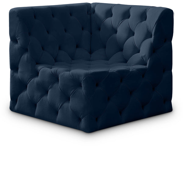 Meridian Tuft Navy Velvet Corner Chair IMAGE 1