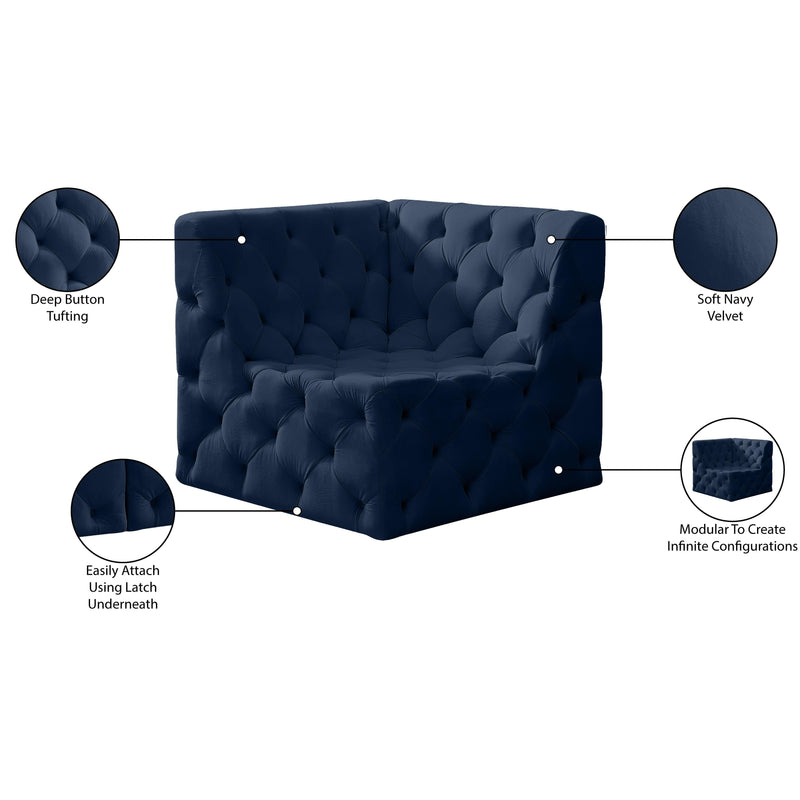 Meridian Tuft Navy Velvet Corner Chair IMAGE 8