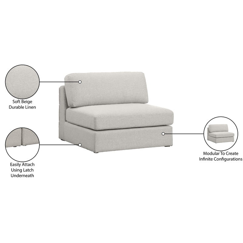 Meridian Beckham Beige Durable Linen Textured Fabric Armless IMAGE 8