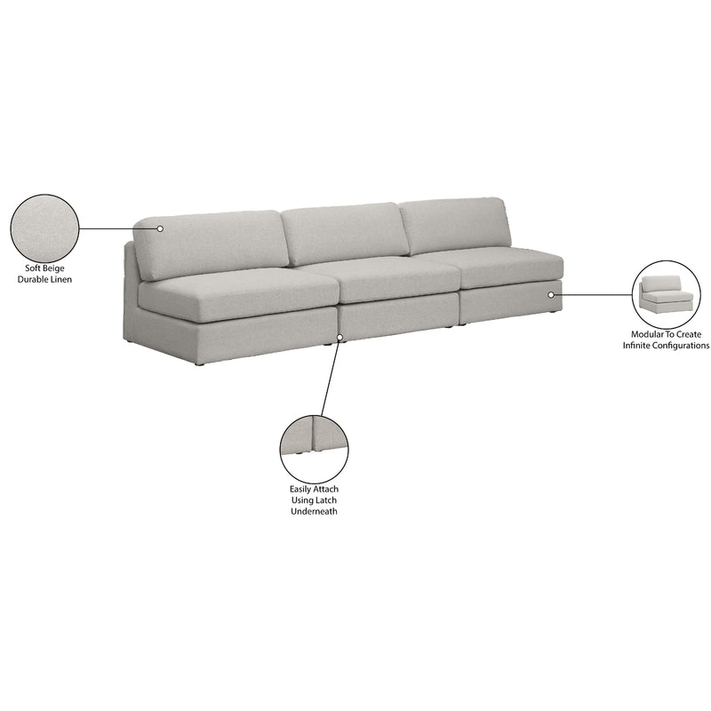 Meridian Beckham Beige Durable Linen Textured Fabric Modular Sofa IMAGE 8