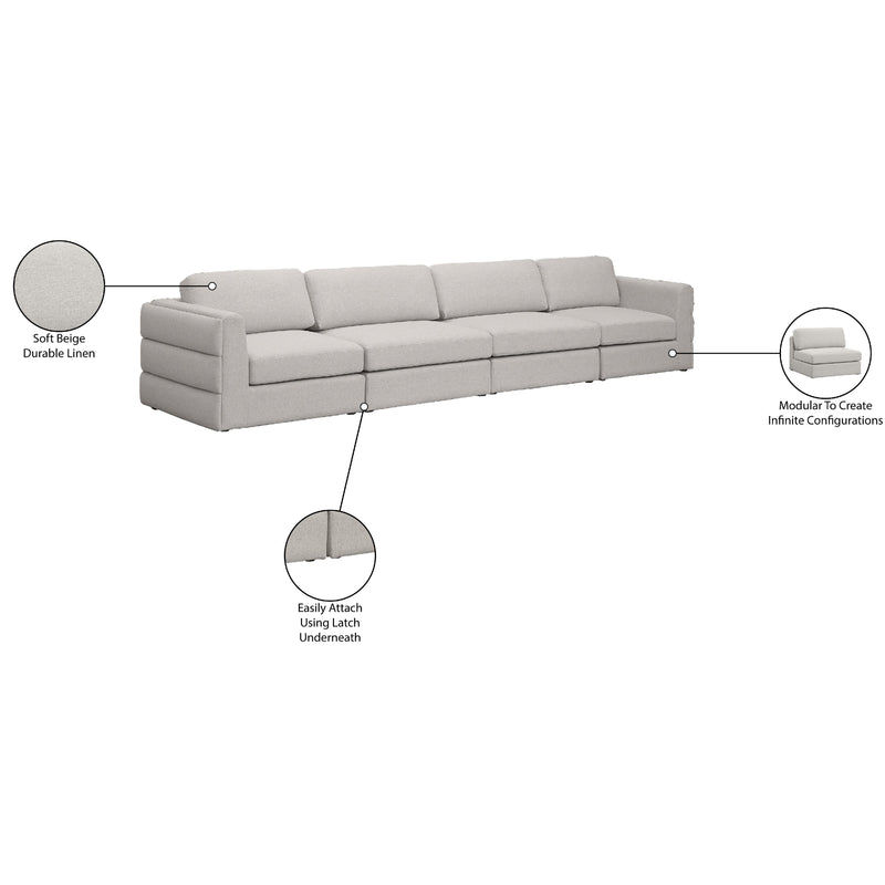 Meridian Beckham Beige Durable Linen Textured Fabric Modular Sofa IMAGE 8