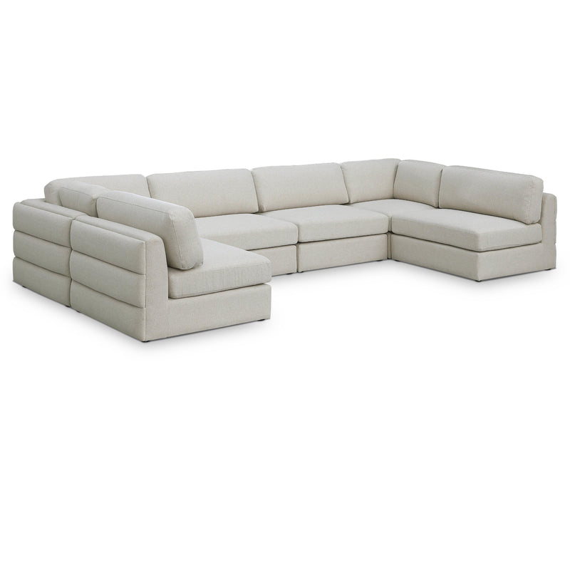 Meridian Beckham Beige Durable Linen Textured Fabric Modular Sectional IMAGE 1