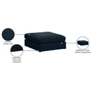 Meridian Beckham Navy Durable Linen Textured Fabric Ottoman IMAGE 6