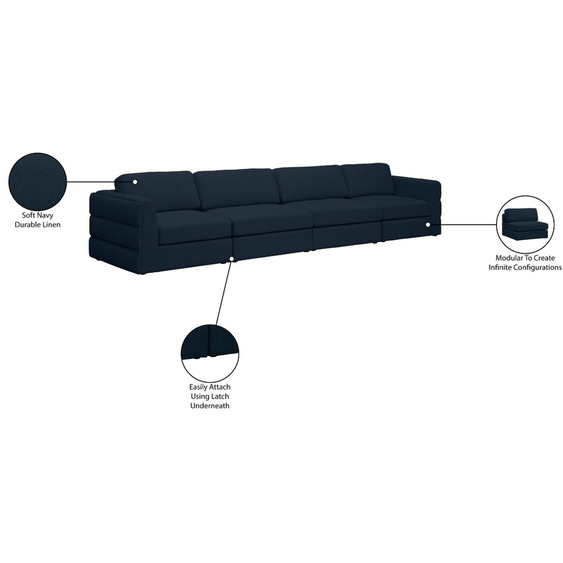 Meridian Beckham Navy Durable Linen Textured Fabric Modular Sofa IMAGE 8