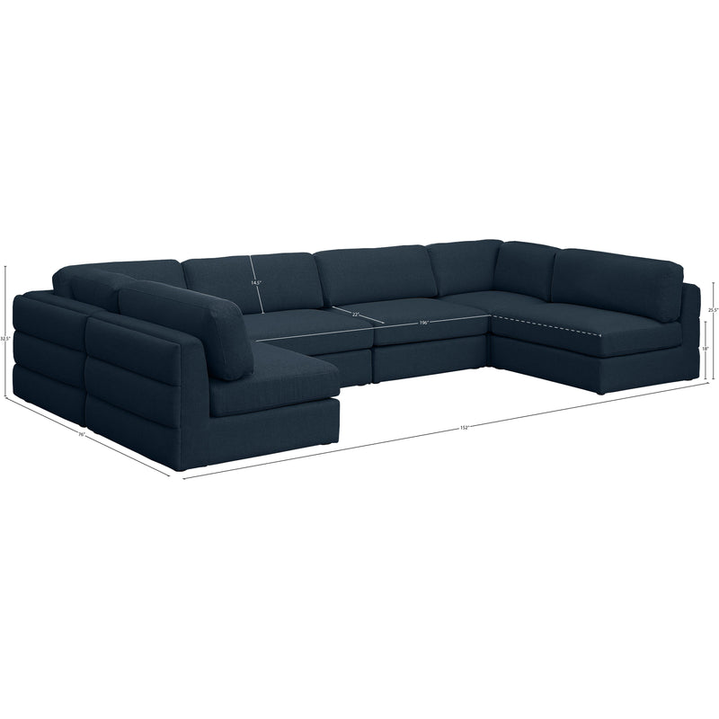 Meridian Beckham Navy Durable Linen Textured Fabric Modular Sectional IMAGE 8