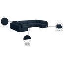 Meridian Beckham Navy Durable Linen Textured Fabric Modular Sectional IMAGE 9