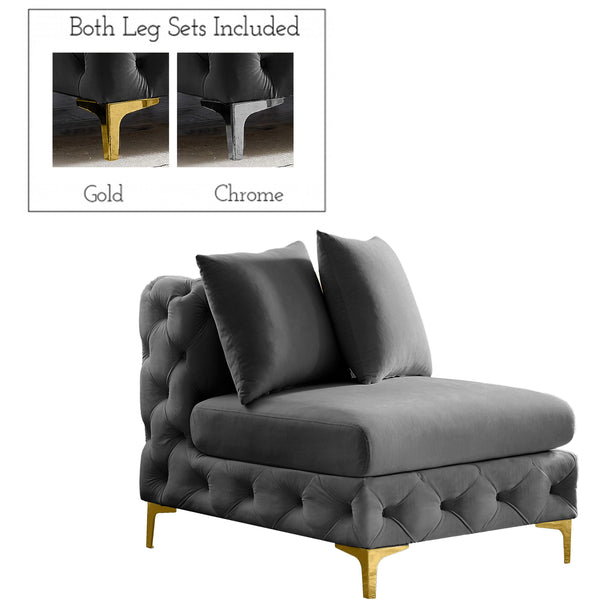 Meridian Tremblay Grey Velvet Armless Chair IMAGE 1