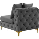 Meridian Tremblay Grey Velvet Armless Chair IMAGE 9