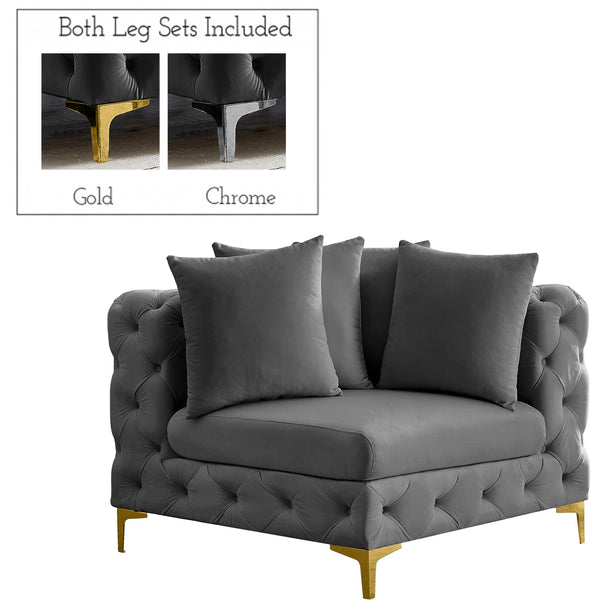 Meridian Tremblay Grey Velvet Corner Chair IMAGE 1