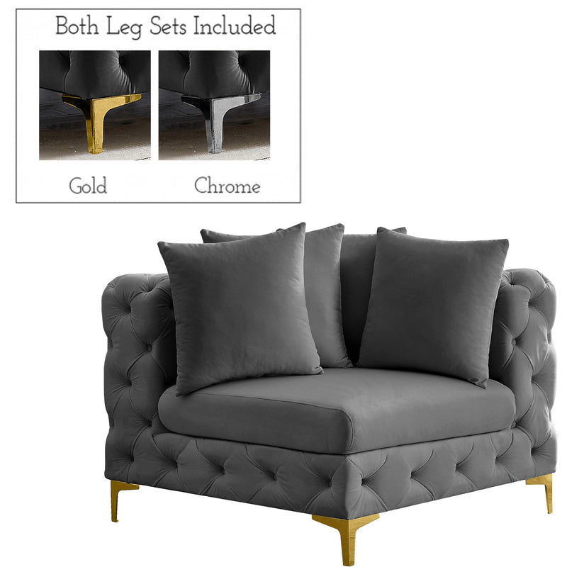 Meridian Tremblay Grey Velvet Corner Chair IMAGE 1