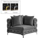Meridian Tremblay Grey Velvet Corner Chair IMAGE 2