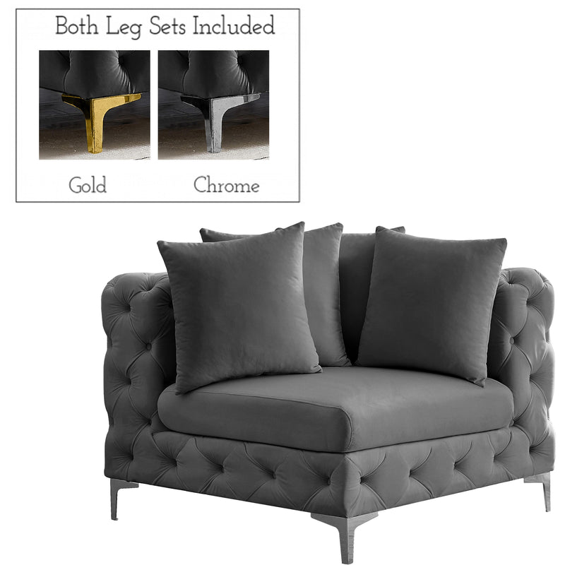 Meridian Tremblay Grey Velvet Corner Chair IMAGE 2
