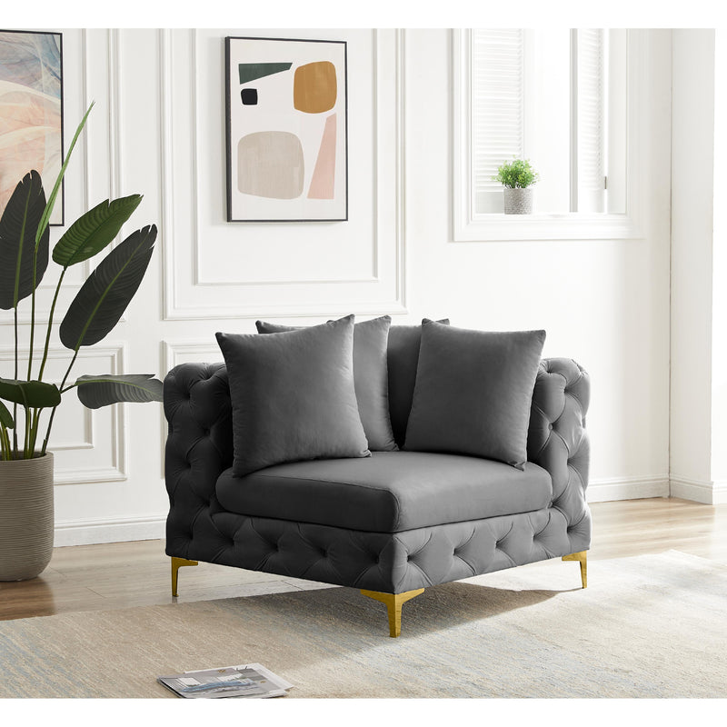 Meridian Tremblay Grey Velvet Corner Chair IMAGE 3