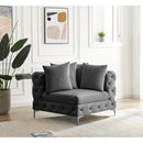 Meridian Tremblay Grey Velvet Corner Chair IMAGE 4