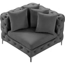 Meridian Tremblay Grey Velvet Corner Chair IMAGE 6