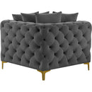 Meridian Tremblay Grey Velvet Corner Chair IMAGE 7