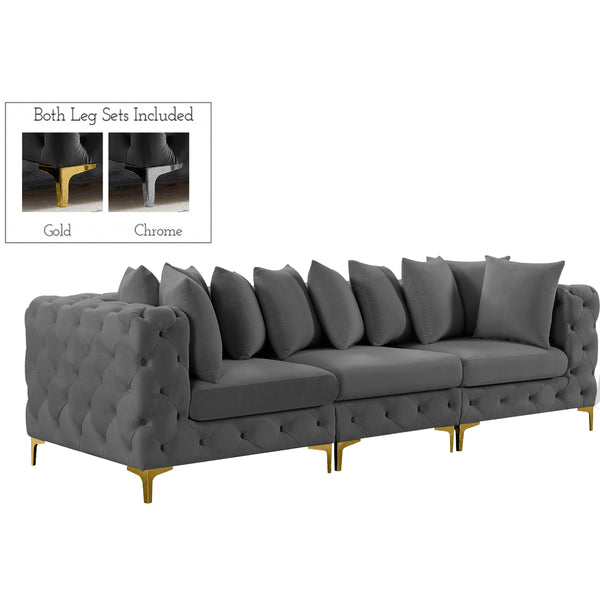 Meridian Tremblay Grey Velvet Modular Sofa IMAGE 1