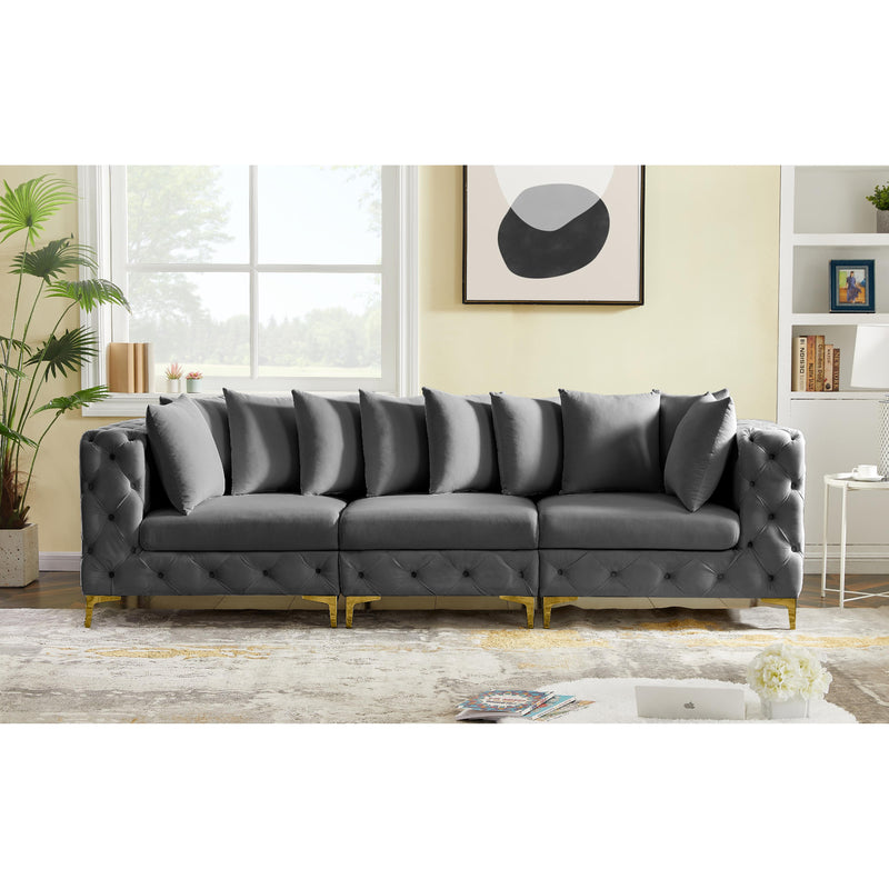 Meridian Tremblay Grey Velvet Modular Sofa IMAGE 3