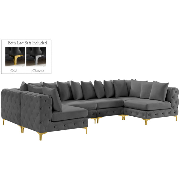 Meridian Tremblay Grey Velvet Modular Sectional IMAGE 1