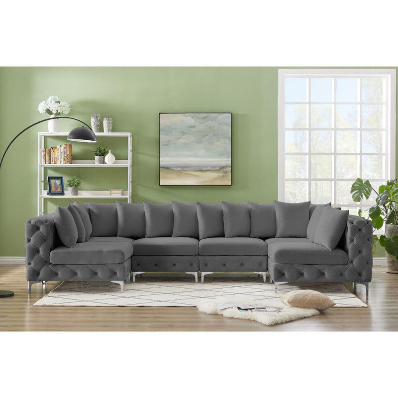 Meridian Tremblay Grey Velvet Modular Sectional IMAGE 4