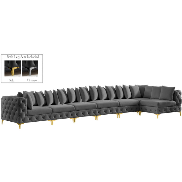 Meridian Tremblay Grey Velvet Modular Sectional IMAGE 1