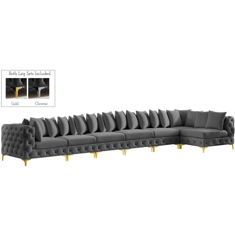 Meridian Tremblay Grey Velvet Modular Sectional IMAGE 1