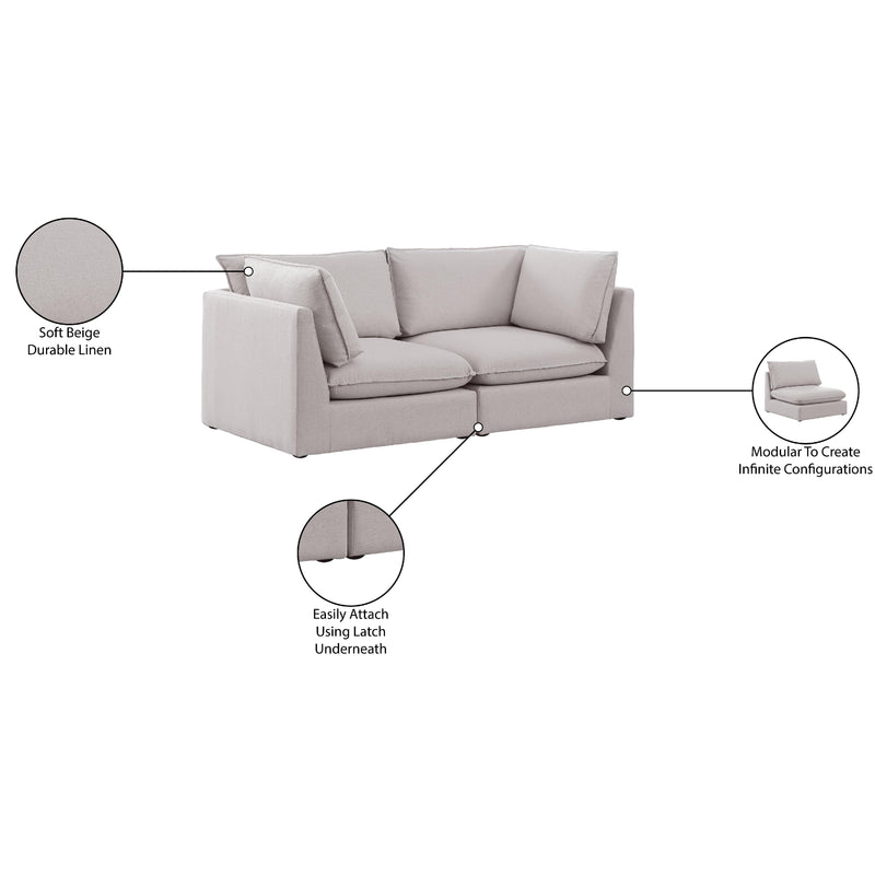 Meridian Mackenzie Beige Durable Linen Textured Modular Sofa IMAGE 10