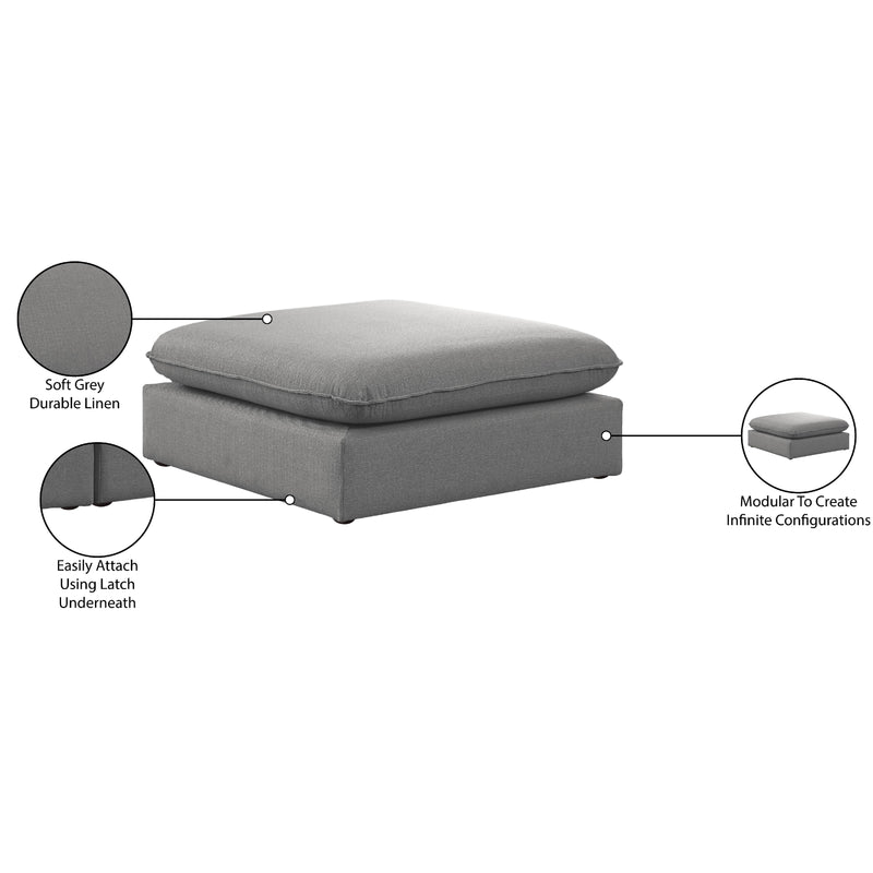 Meridian Mackenzie Grey Durable Linen Textured Ottoman IMAGE 6