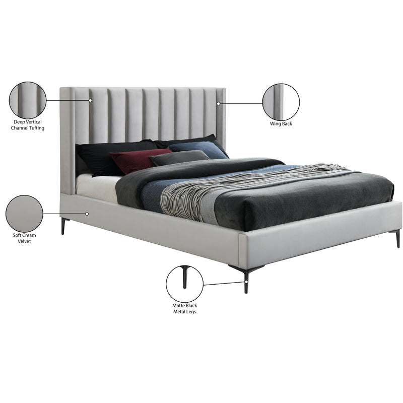 Meridian Nadia Cream Velvet Queen Bed IMAGE 11