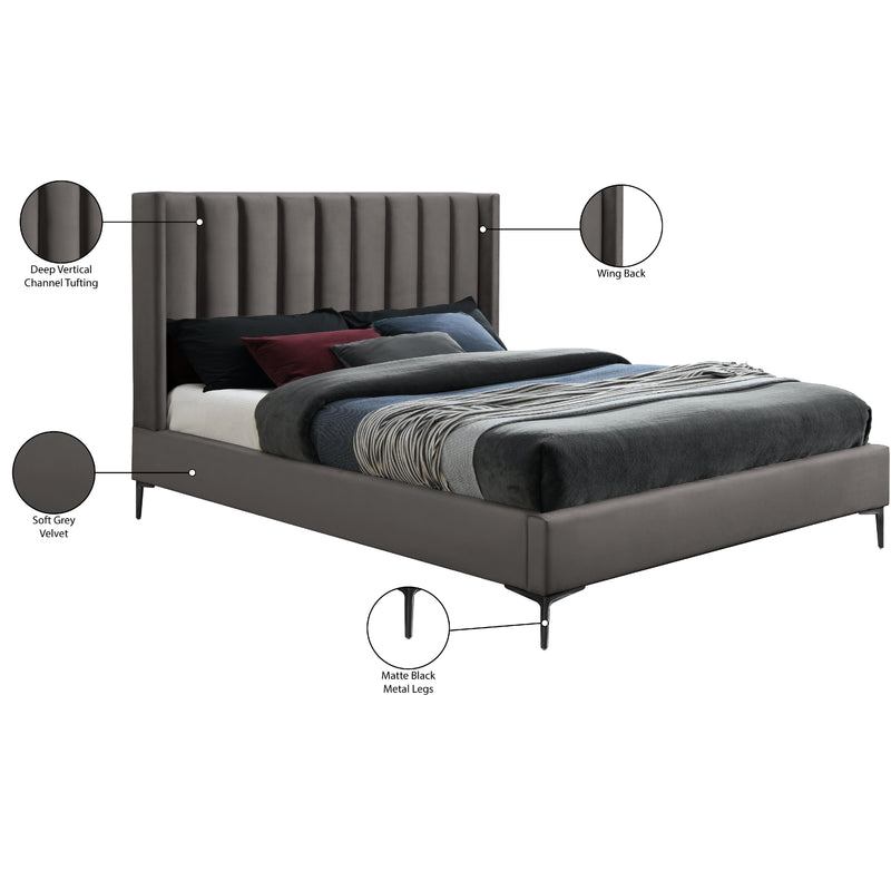Meridian Nadia Grey Velvet Full Bed IMAGE 11