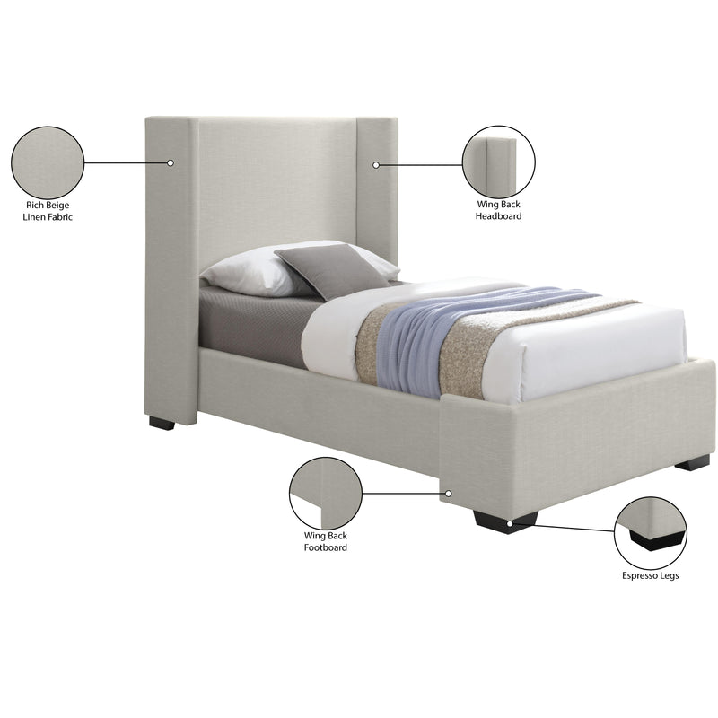 Meridian Oxford Beige Linen Textured Fabric Twin Bed (3 Boxes) IMAGE 10