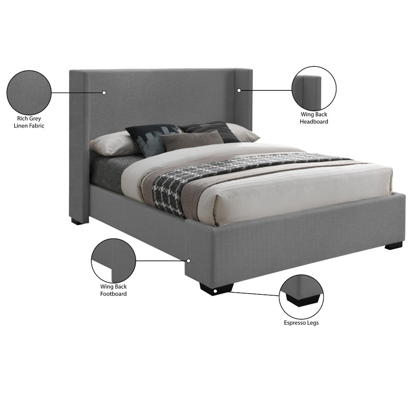Meridian Oxford Grey Linen Textured Fabric Queen Bed (3 Boxes) IMAGE 10