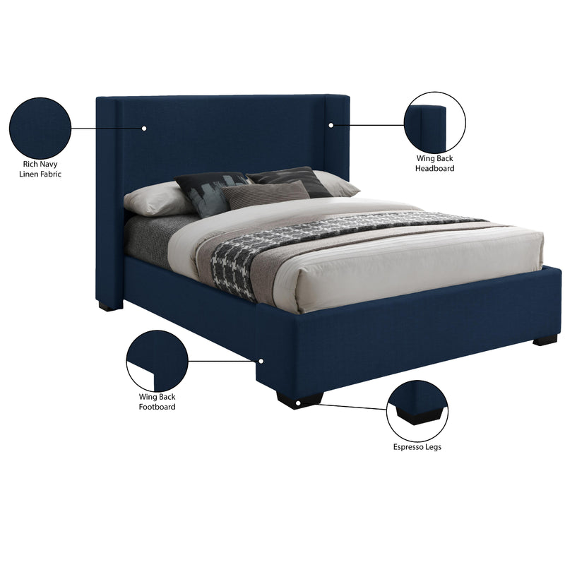 Meridian Oxford Navy Linen Textured Fabric Queen Bed (3 Boxes) IMAGE 10