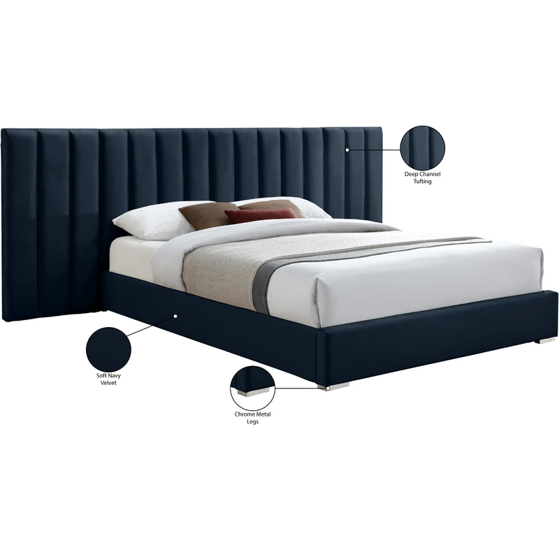 Meridian Pablo Navy Velvet Queen Bed IMAGE 11