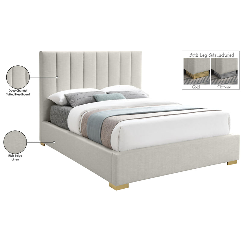 Meridian Pierce Beige Linen Textured Fabric Queen Bed IMAGE 18