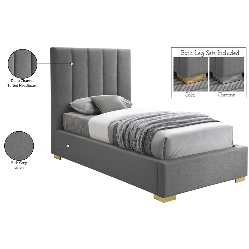 Meridian Pierce Grey Linen Textured Fabric Twin Bed IMAGE 18