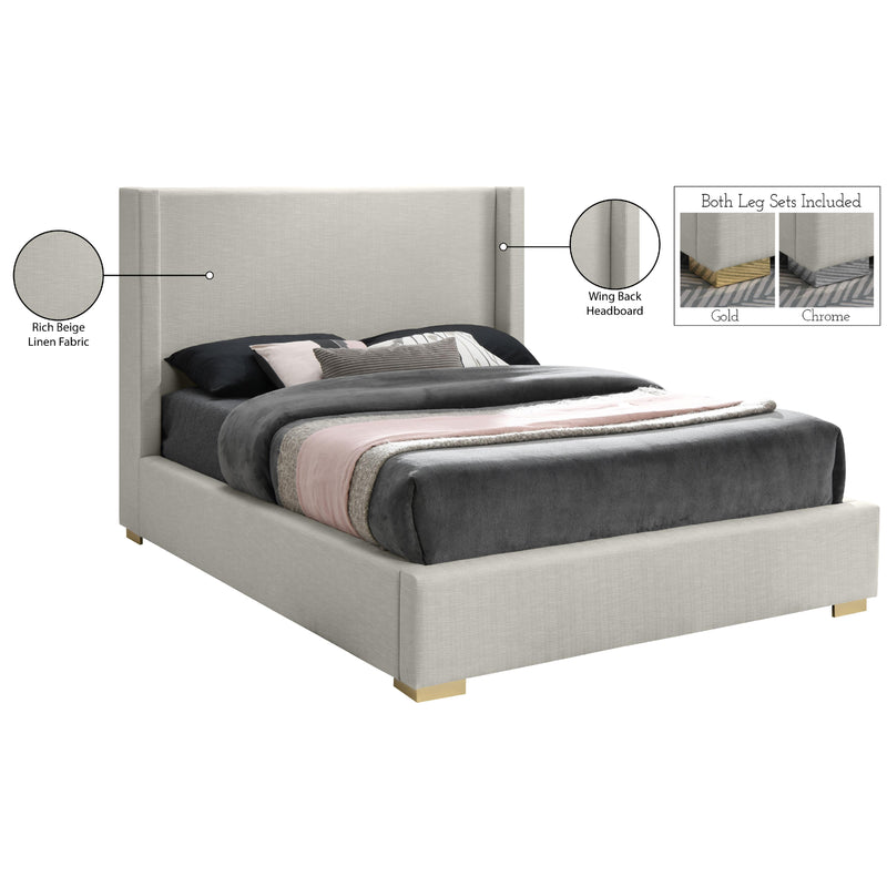 Meridian Royce Beige Linen Textured Fabric King Bed (3 Boxes) IMAGE 17