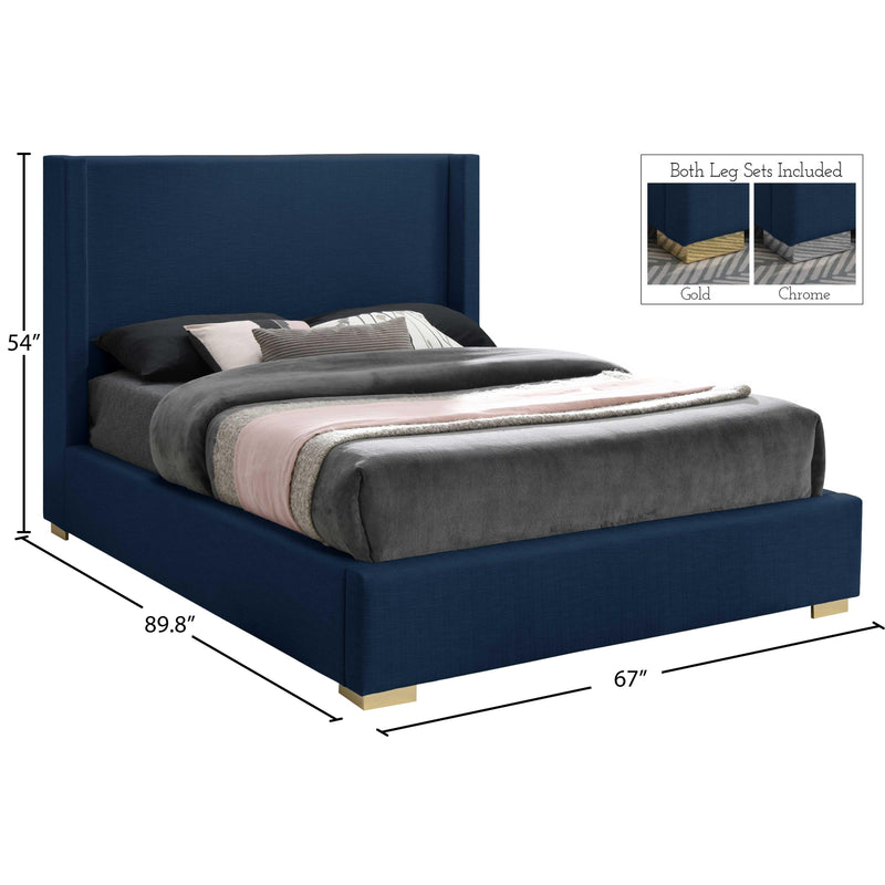 Meridian Royce Navy Linen Textured Fabric Queen Bed (3 Boxes) IMAGE 16
