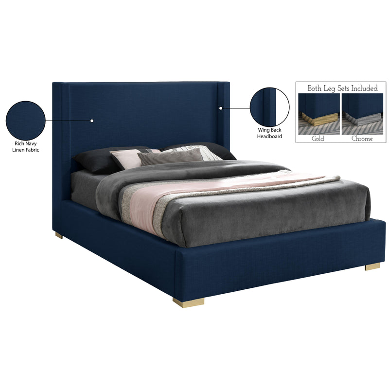 Meridian Royce Navy Linen Textured Fabric Queen Bed (3 Boxes) IMAGE 17