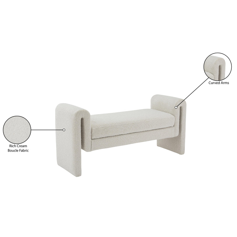 Meridian Stylus Cream Boucle Fabric Bench IMAGE 7