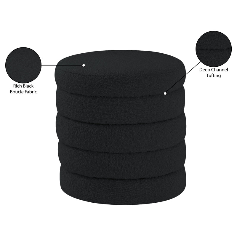 Meridian Aphia Black Boucle Fabric Ottoman/Stool IMAGE 4