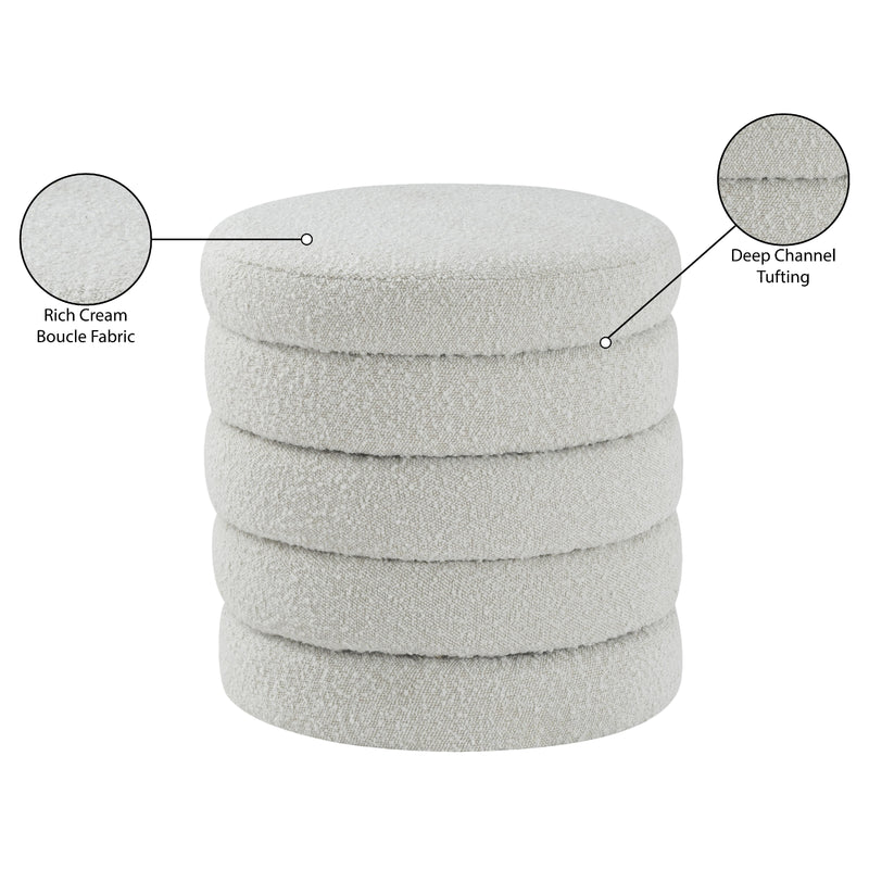 Meridian Aphia Cream Boucle Fabric Ottoman/Stool IMAGE 4