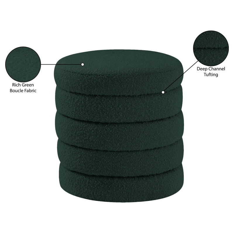 Meridian Aphia Green Boucle Fabric Ottoman/Stool IMAGE 4