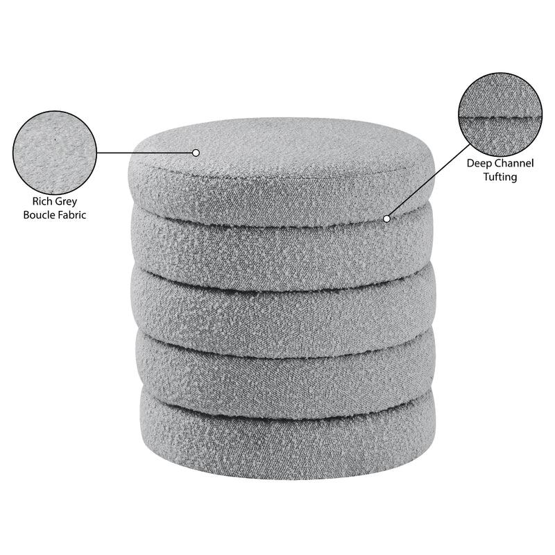 Meridian Aphia Grey Boucle Fabric Ottoman/Stool IMAGE 4