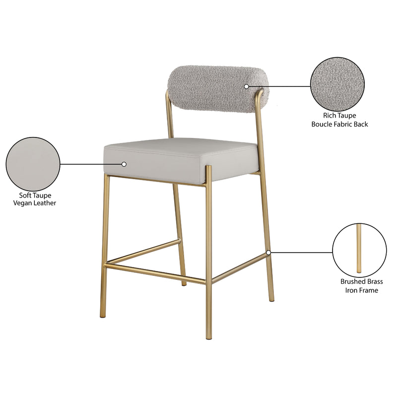Meridian Carly Taupe Vegan Leather Seat / Boucle Fabric Back Counter Stool IMAGE 8