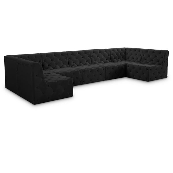 Meridian Tuft Black Velvet Modular Sectional IMAGE 1
