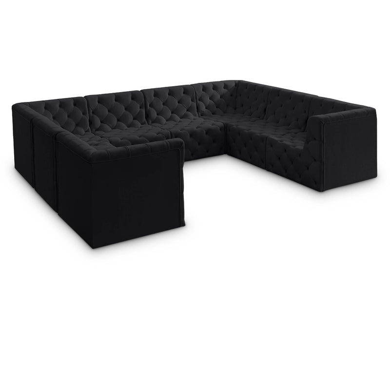 Meridian Tuft Black Velvet Modular Sectional IMAGE 1