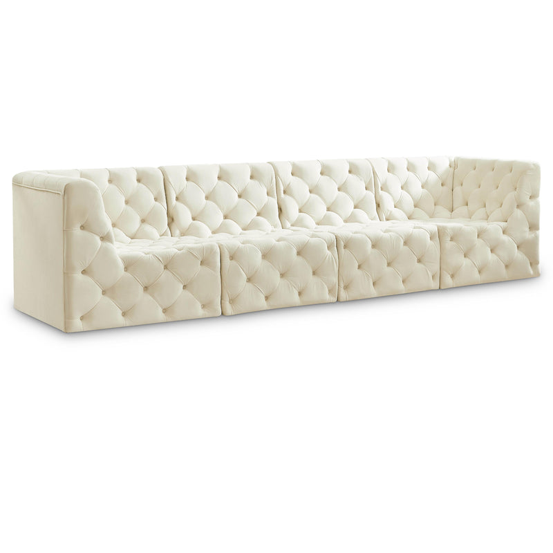 Meridian Tuft Cream Velvet Modular Sofa IMAGE 1